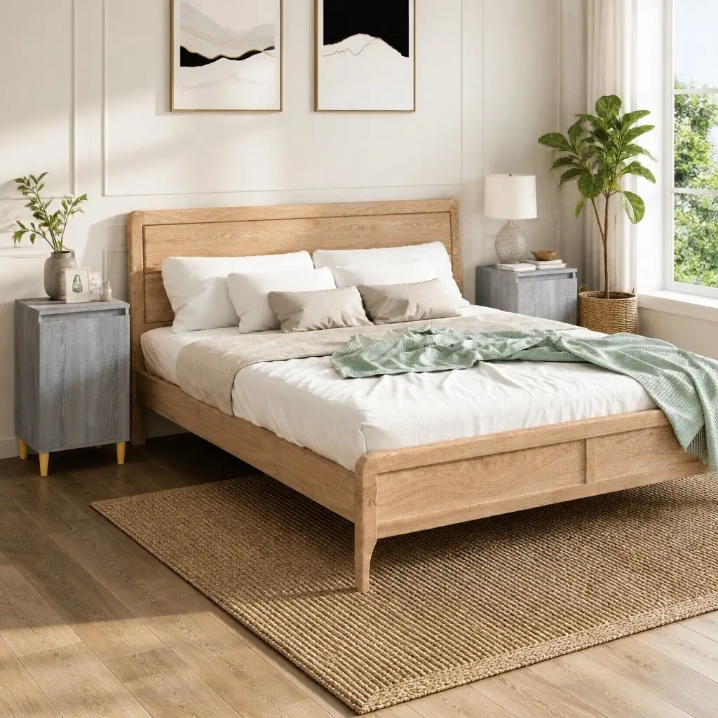 Bedside Cabinet Engineered Wood Grey 40 x 35 x 70 cm 2 Compartment Door Storage