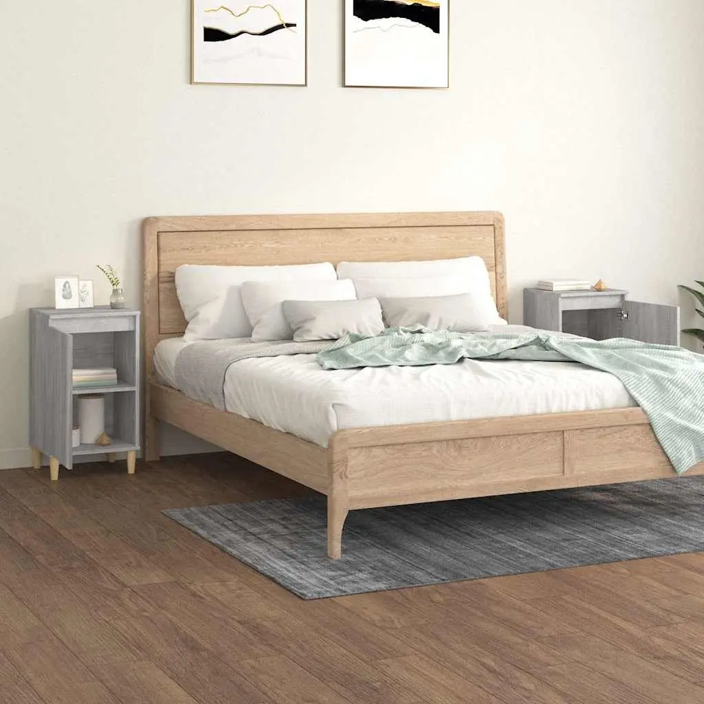 Bedside Cabinet Engineered Wood Grey 40 x 35 x 70 cm 2 Compartment Door Storage