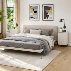 Bedside Cabinet 2 Door Storage Nightstand White Engineered Wood Bedroom