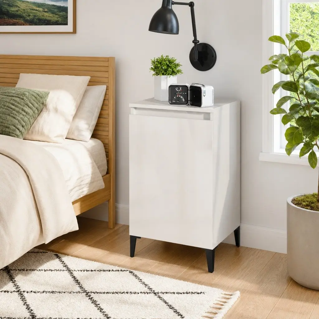 White High Gloss Bedside Cabinet 40x35x70 cm
