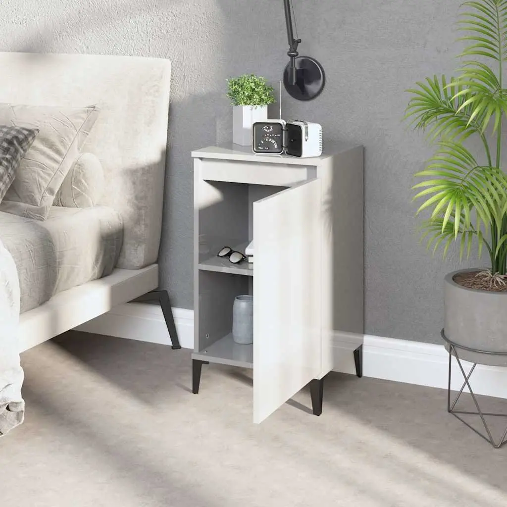 White High Gloss Nightstand with Storage