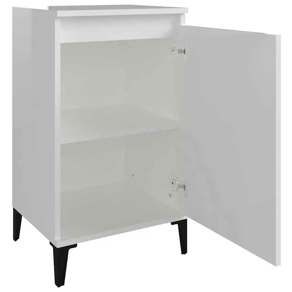 White High Gloss Nightstand with Storage