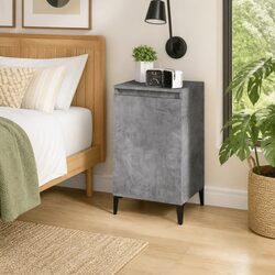 Stylish Grey Bedside Cabinet with Metal Legs and Storage