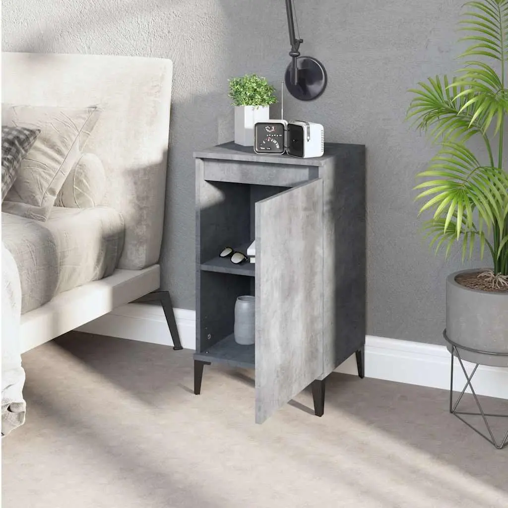 Grey Bedside Cabinet with Metal Legs and Storage