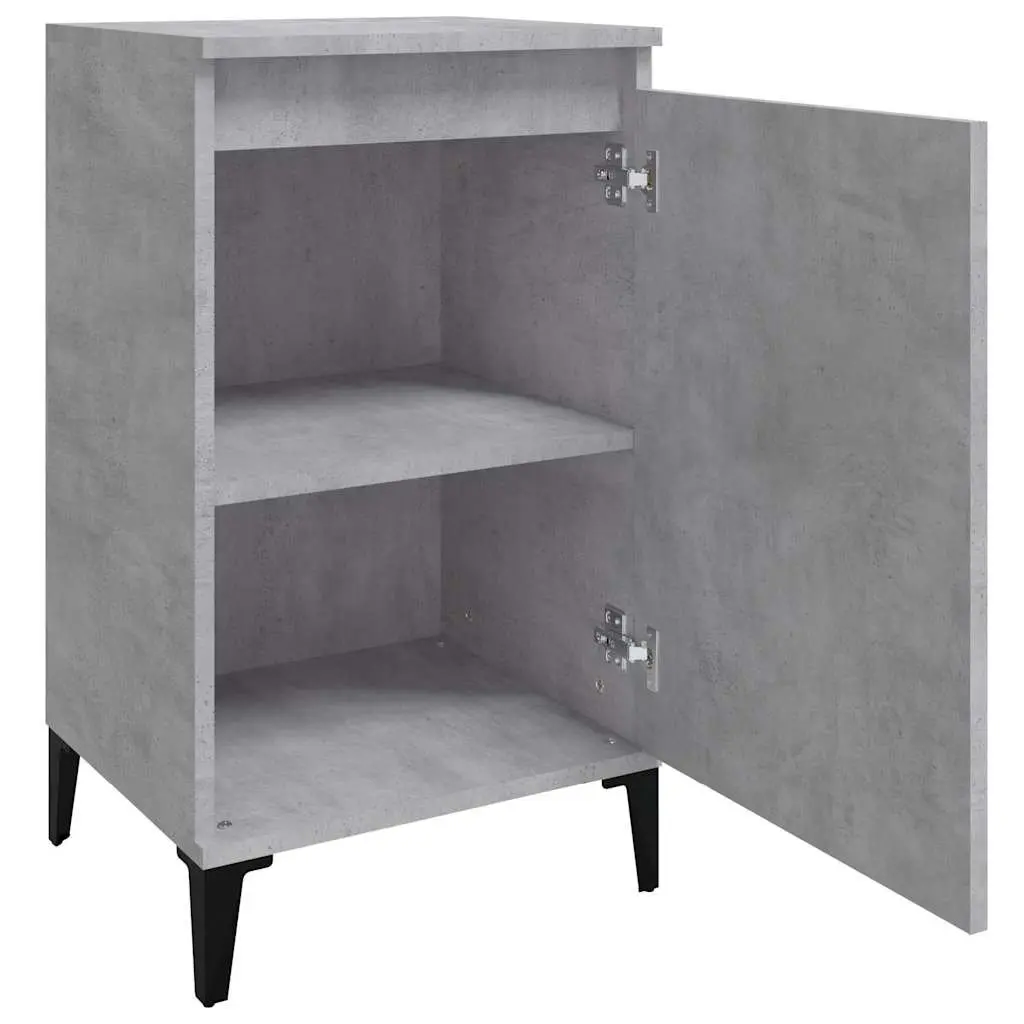 Grey Bedside Cabinet with Metal Legs and Storage