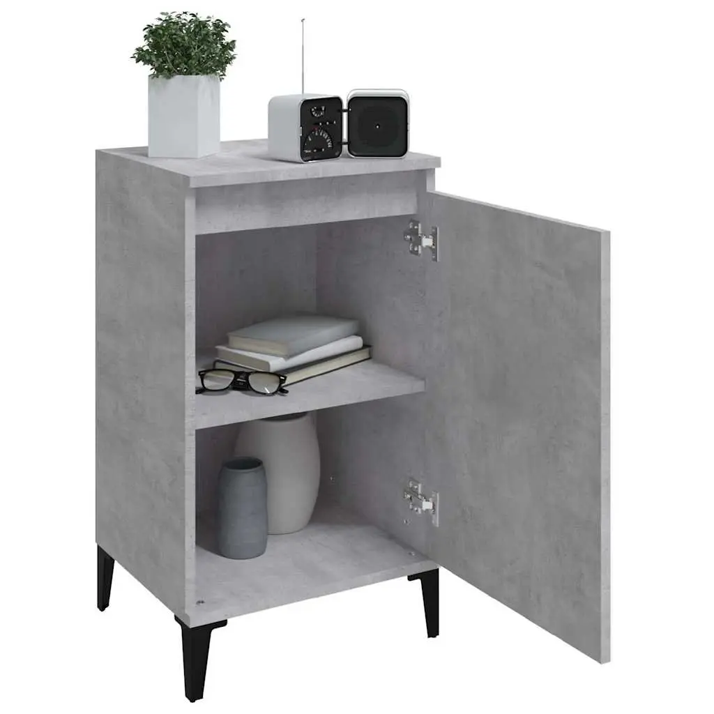 Grey Bedside Cabinet with Metal Legs and Storage