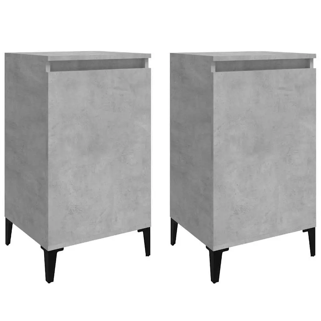 Grey Engineered Wood Bedside Cabinet with Metal Legs