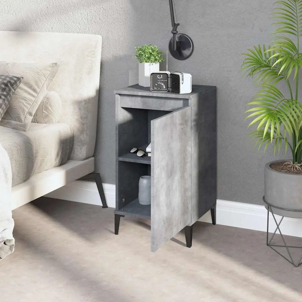 Grey Engineered Wood Bedside Cabinet with Metal Legs