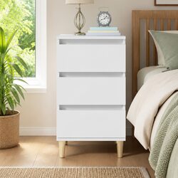 Sleek White Bedside Cabinet 40x35x70 cm with 3 Drawers
