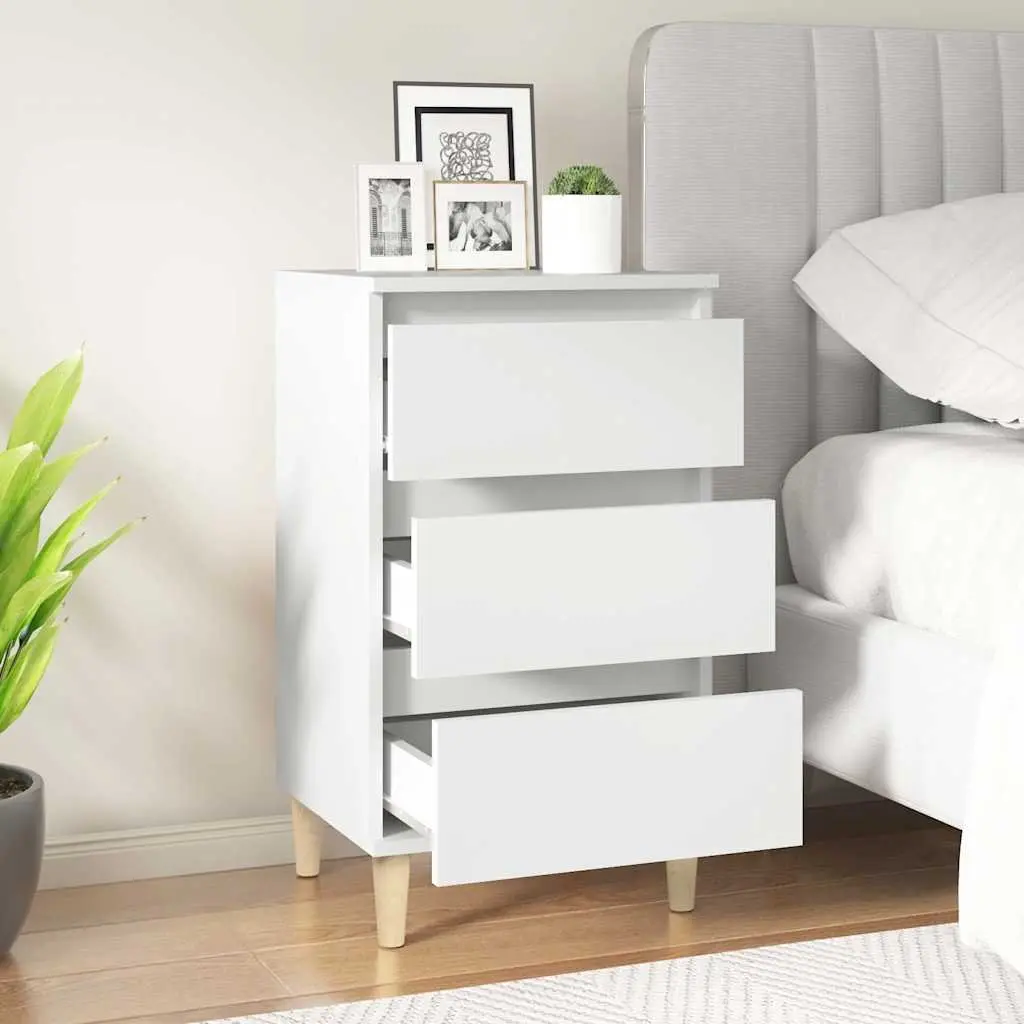 Bedside Cabinet Engineered Wood White 40x35x70 cm 3 Drawer Nightstand Storage Furniture