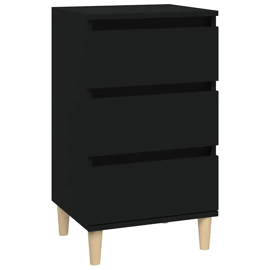 Bedside Cabinet Engineered Wood 40x35x70 cm Black Nightstand 3 Drawers Storage
