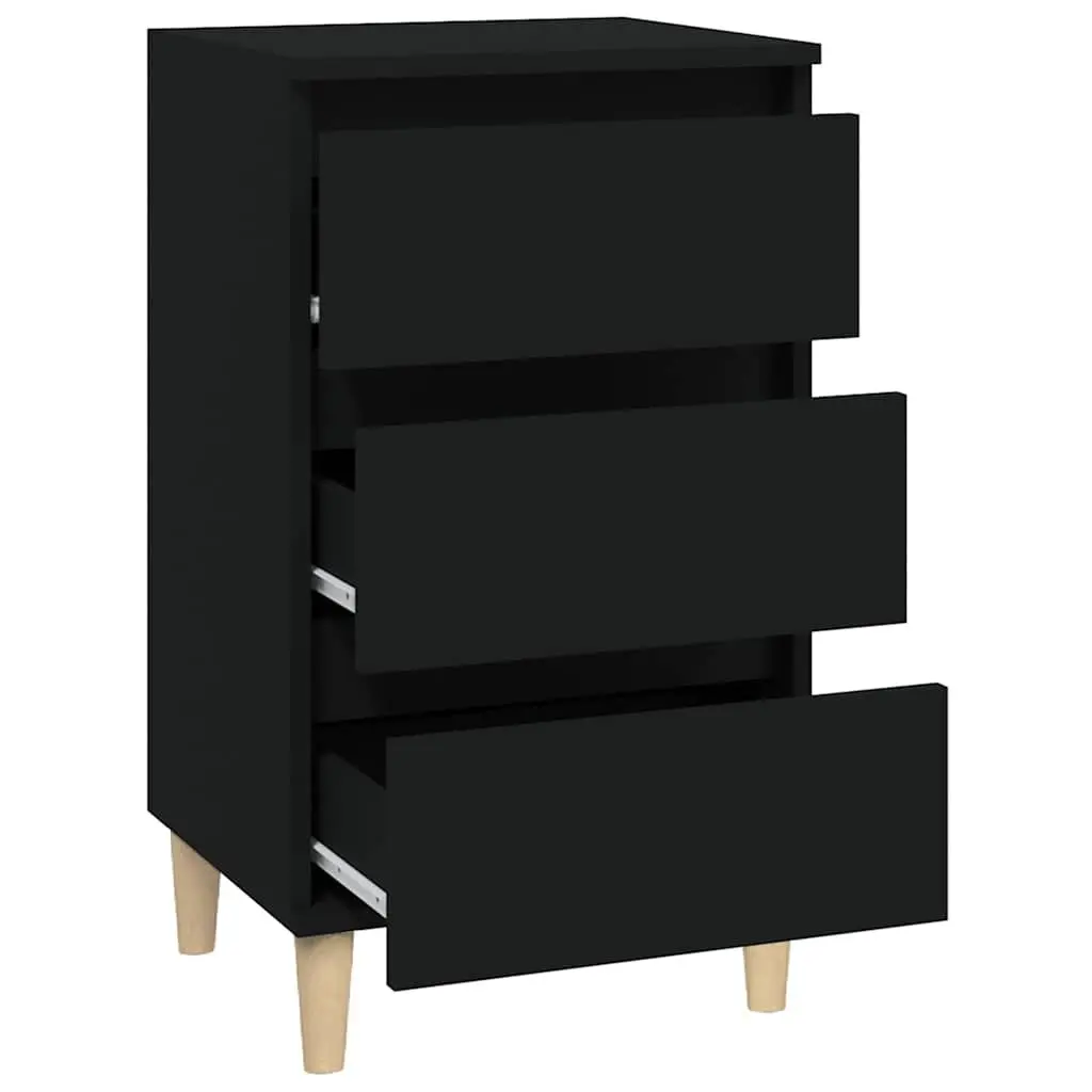Bedside Cabinet Engineered Wood 40x35x70 cm Black Nightstand 3 Drawers Storage