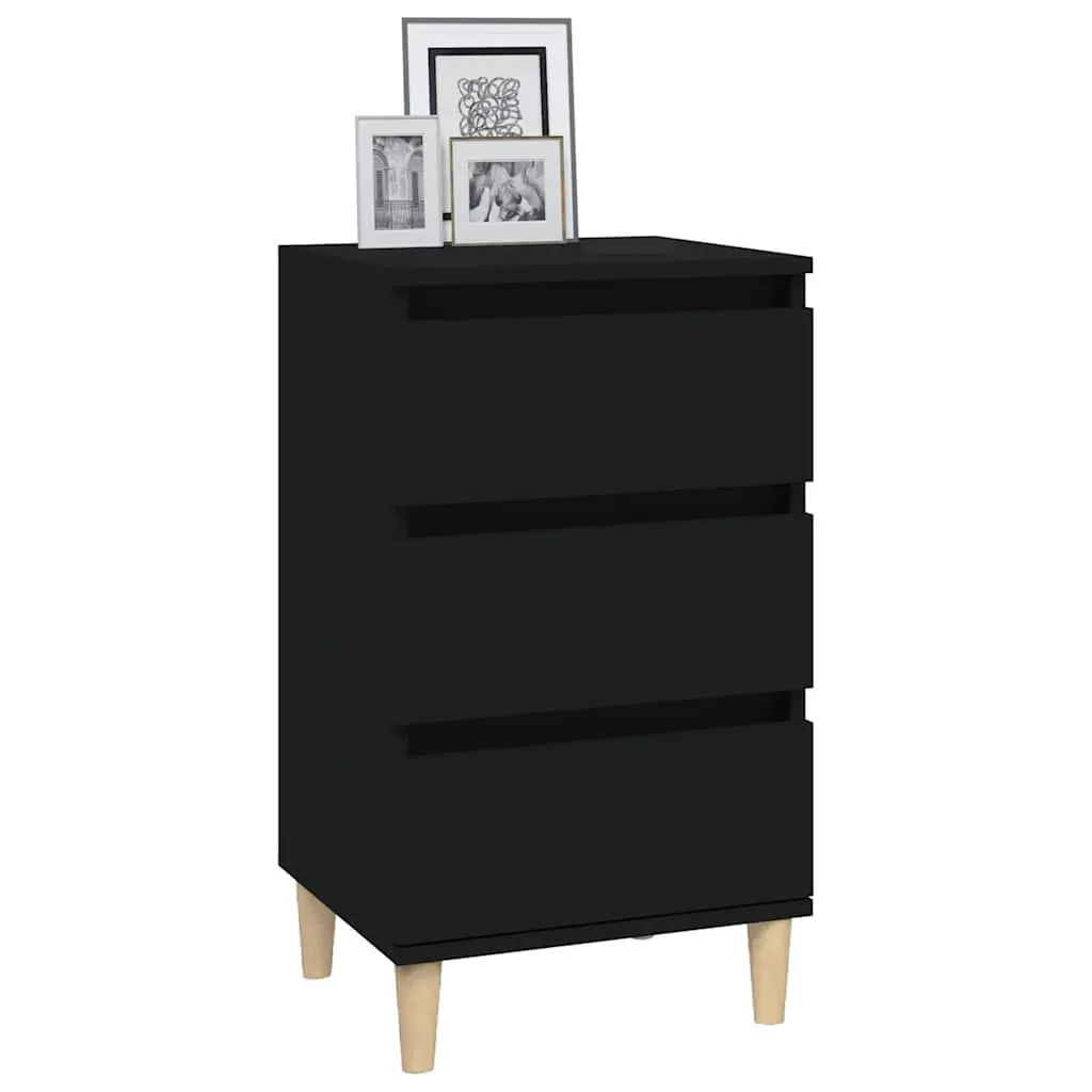 Bedside Cabinet Engineered Wood 40x35x70 cm Black Nightstand 3 Drawers Storage
