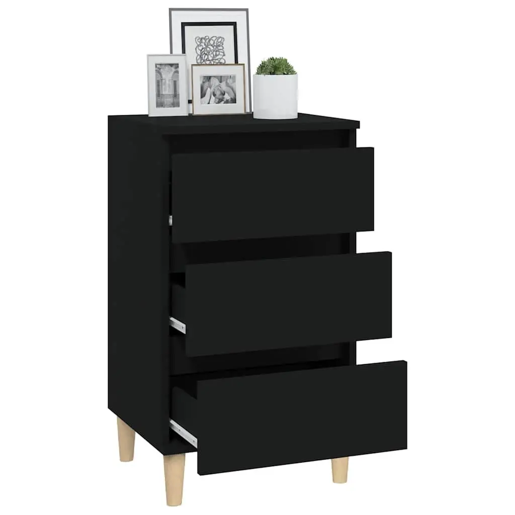 Bedside Cabinet Engineered Wood 40x35x70 cm Black Nightstand 3 Drawers Storage