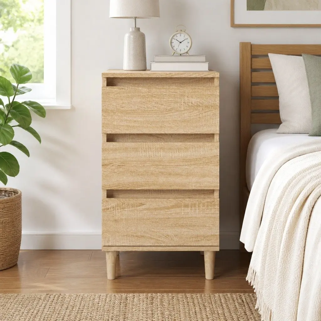 Brown Engineered Wood 3 Drawer Nightstand