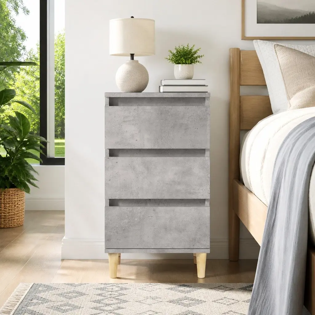 Grey Bedside Cabinet with 3 Drawers