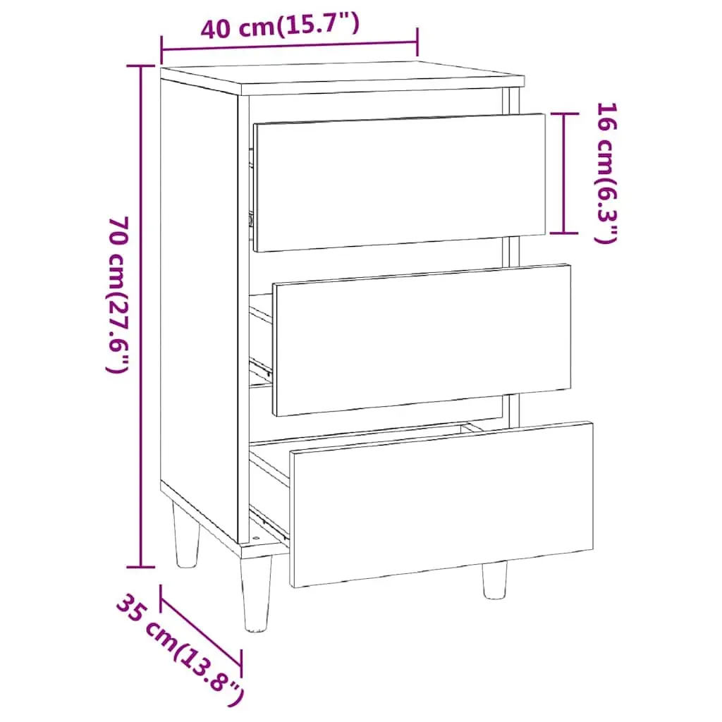 3 Drawer Bedside Cabinet 40x35x70cm Brown