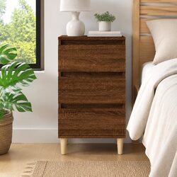 Stylish Brown Oak Bedside Cabinet with 3 Drawers