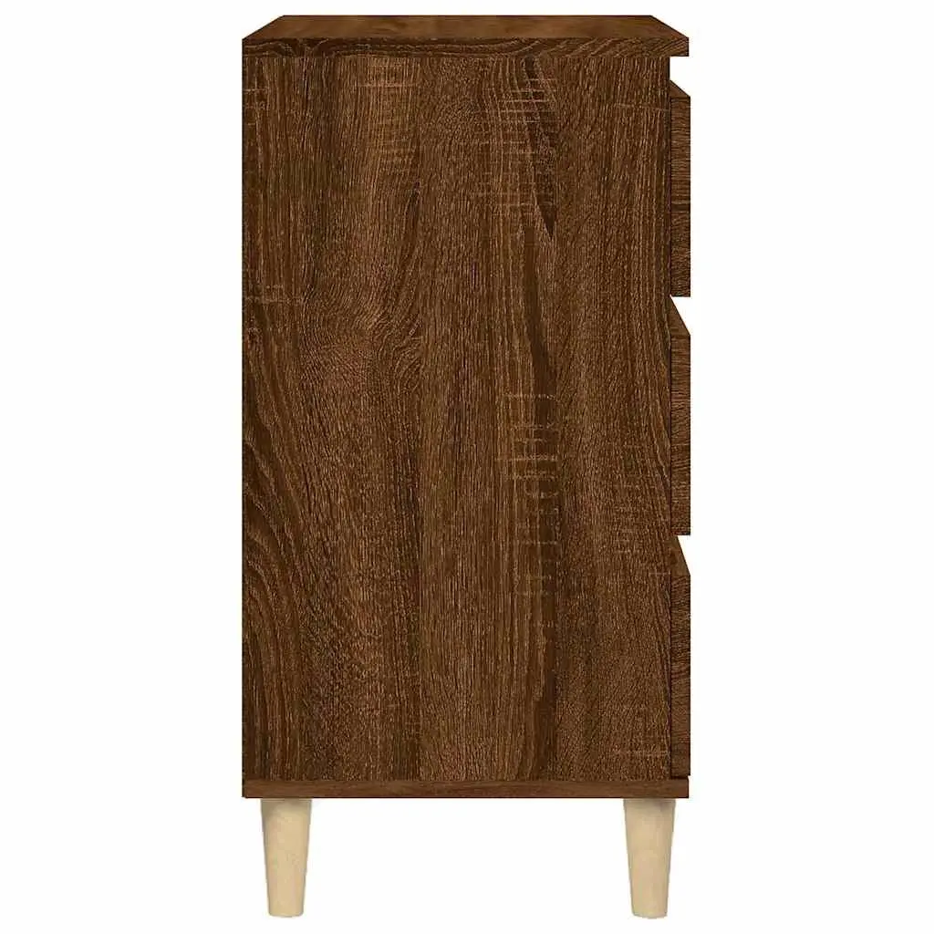 Brown Oak Bedside Cabinet with 3 Drawers