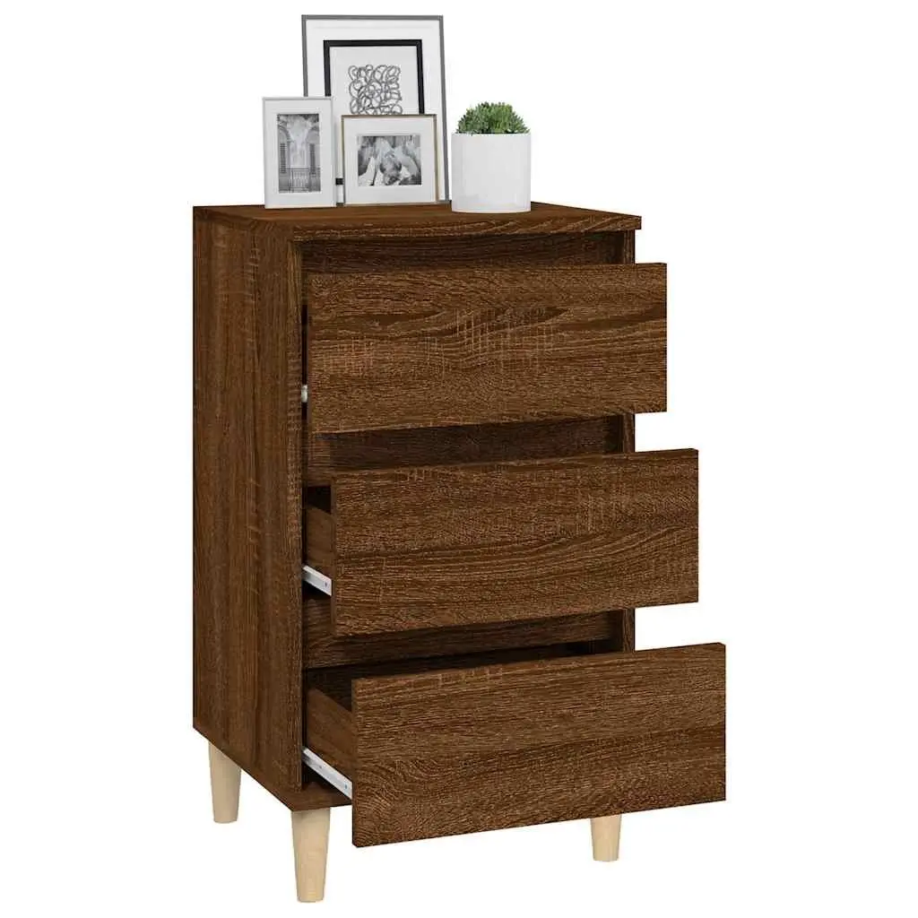 Brown Oak Bedside Cabinet with 3 Drawers