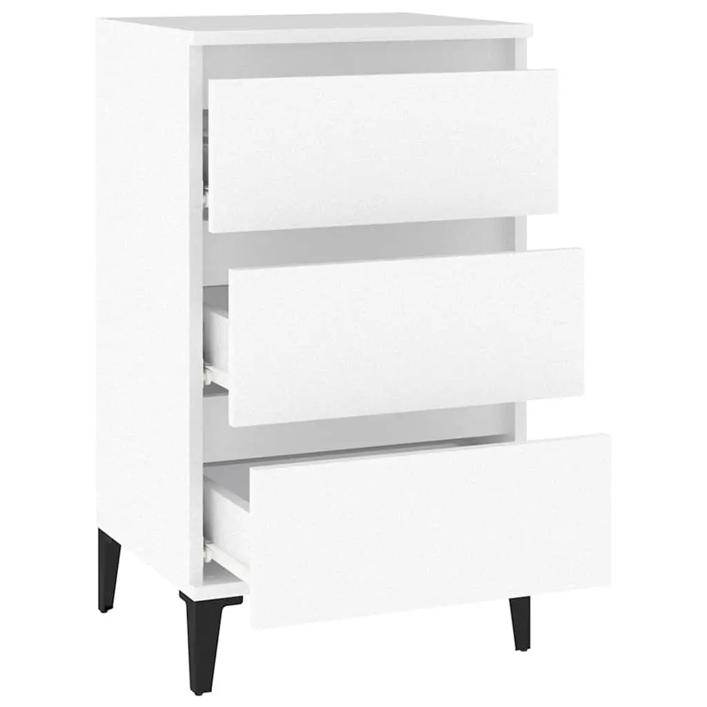 Bedside Cabinet Engineered Wood 40x35x70cm White Industrial Style Nightstand 3 Drawer Storage
