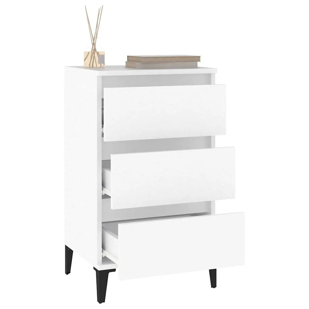 Bedside Cabinet Engineered Wood 40x35x70cm White Industrial Style Nightstand 3 Drawer Storage