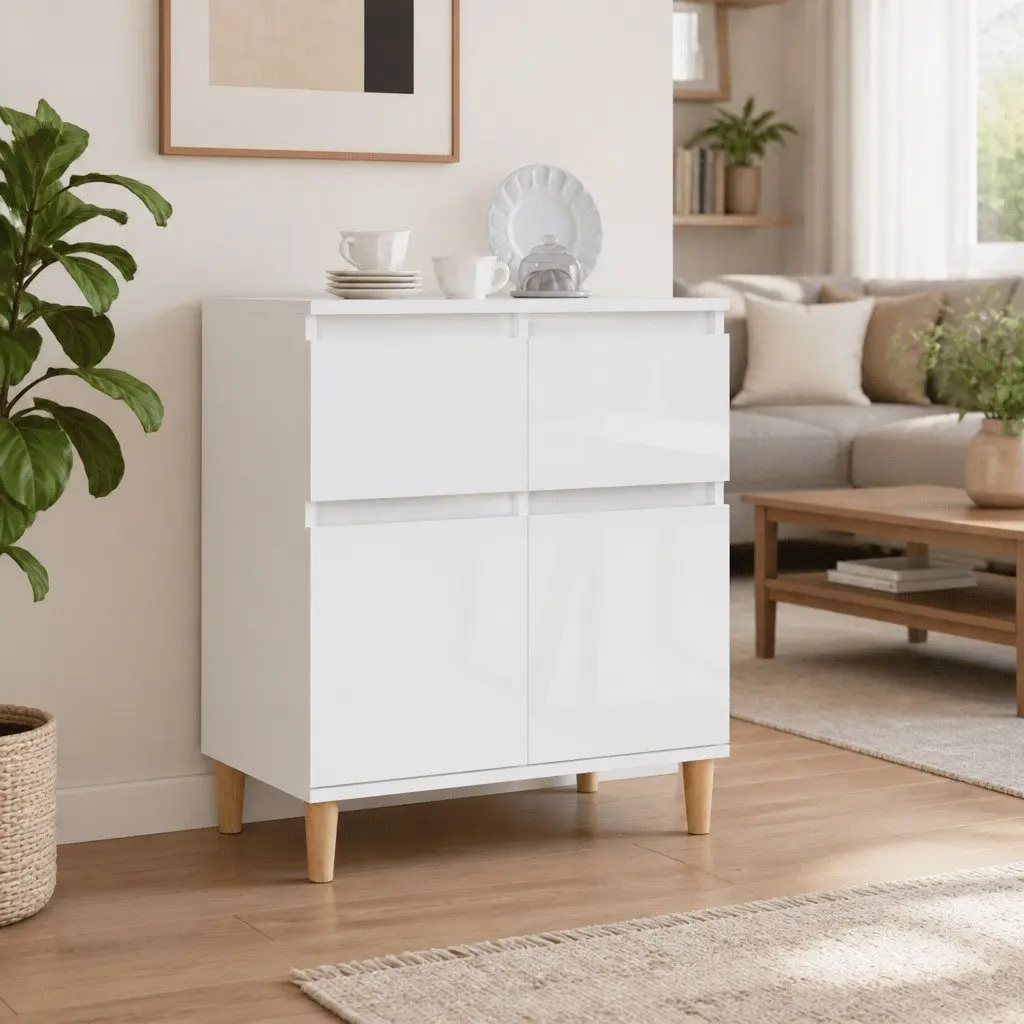 Sideboard Engineered Wood High Gloss White 60x35x70cm