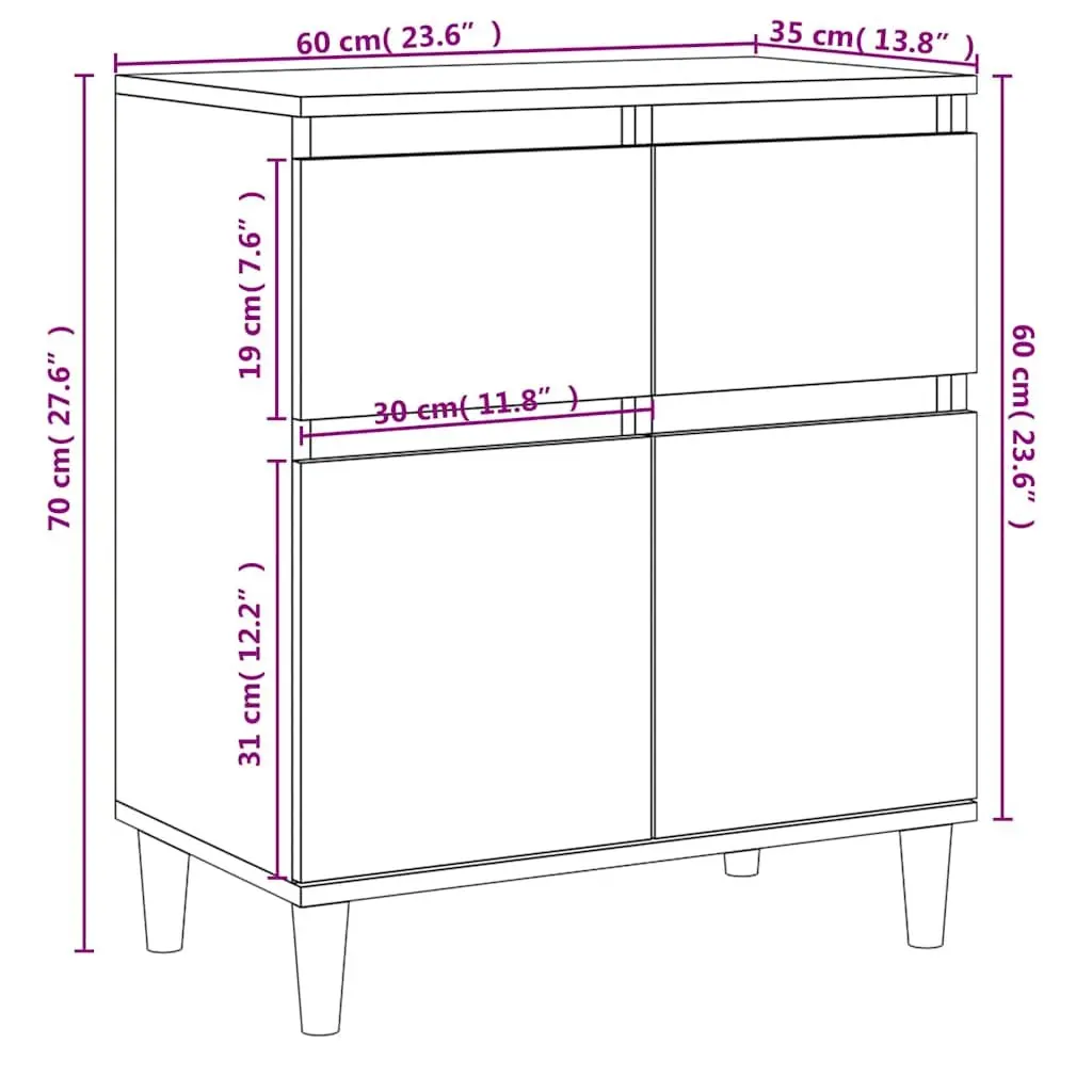 Sideboard Engineered Wood High Gloss White 60x35x70cm