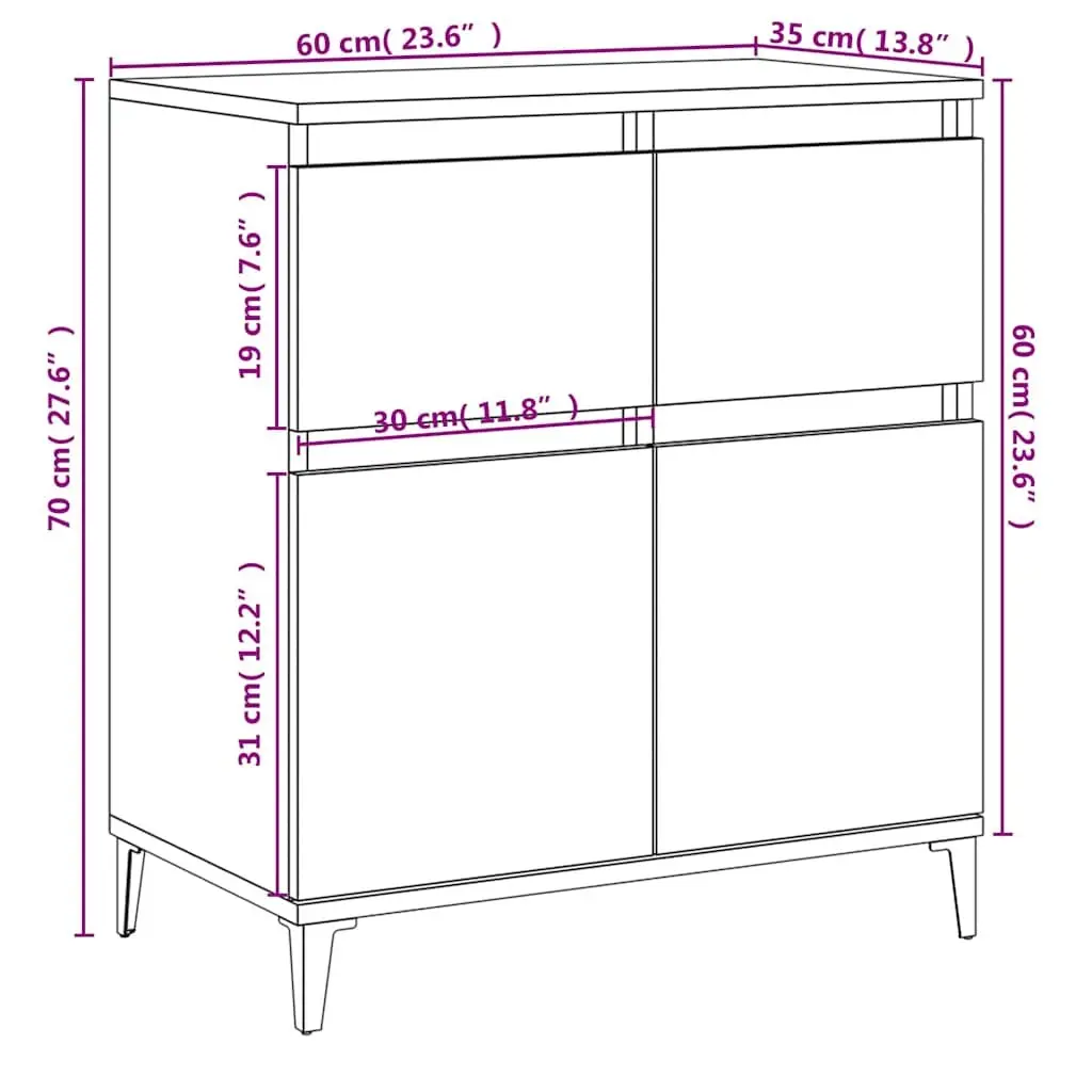 High Gloss White Sideboard Cabinet 60x35x70cm