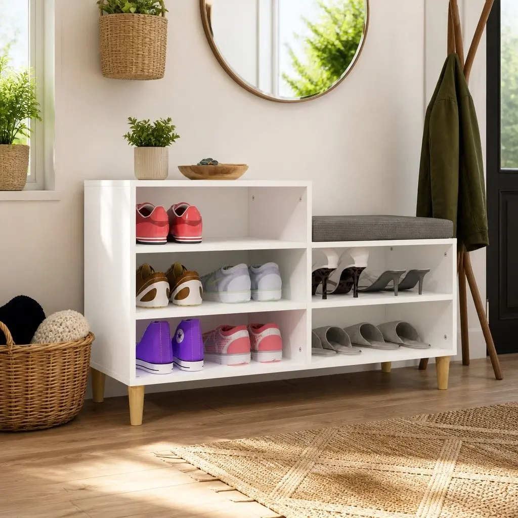 Shoe Cabinet in White with 5 Compartments