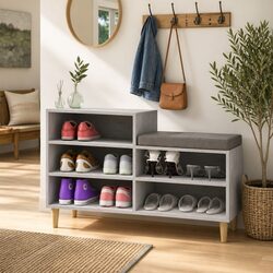 Grey Engineered Wood Shoe Cabinet with 5 Compartments