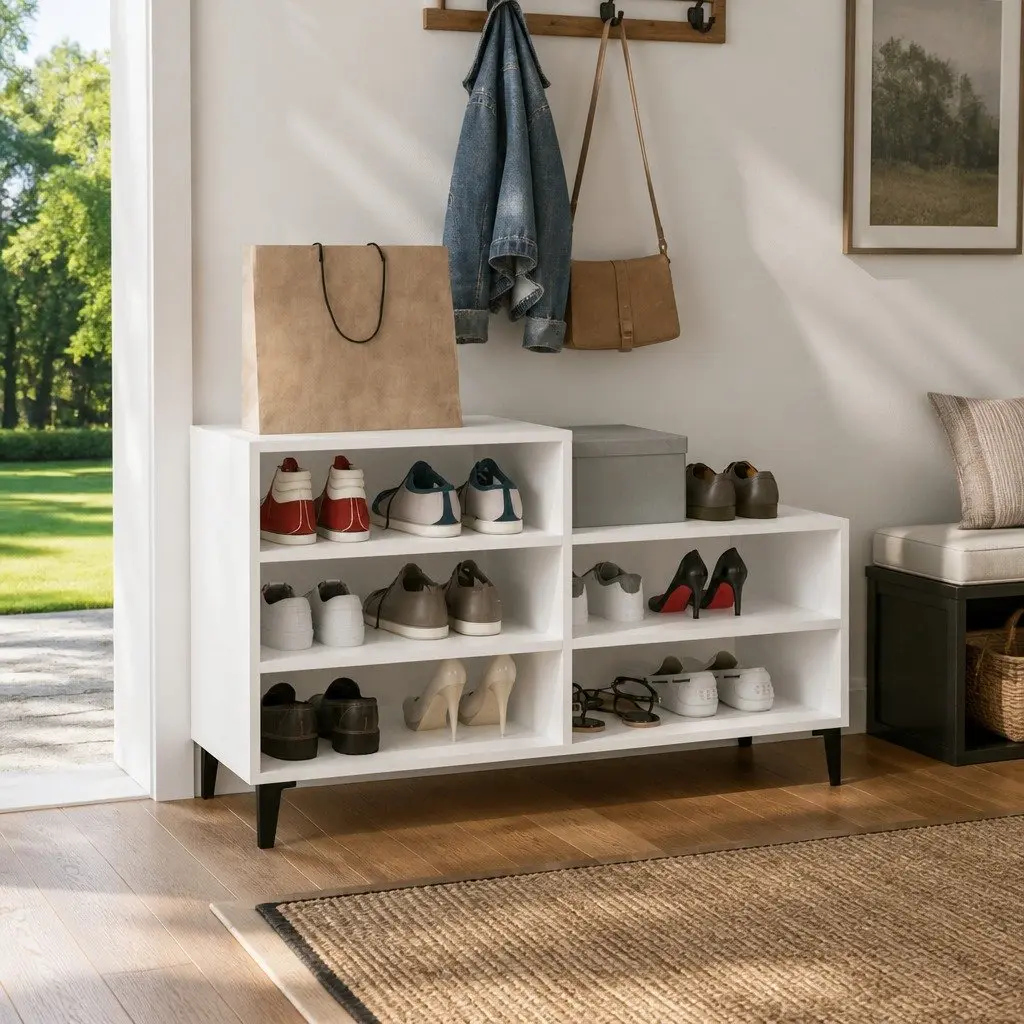 Shoe Cabinet Engineered Wood 102x36x60 cm White Storage Rack 5 Shelves