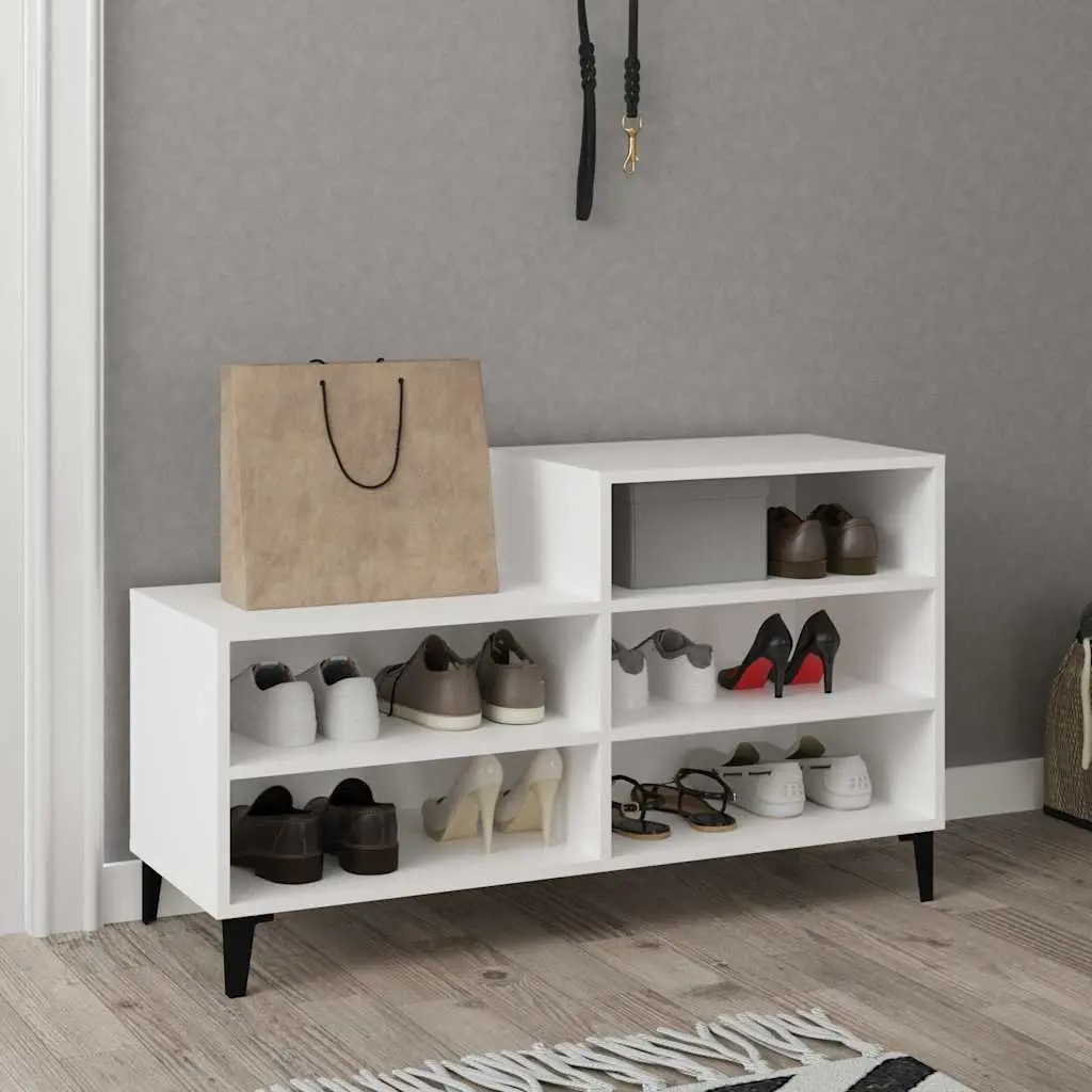 Shoe Cabinet Engineered Wood 102x36x60 cm White Storage Rack 5 Shelves