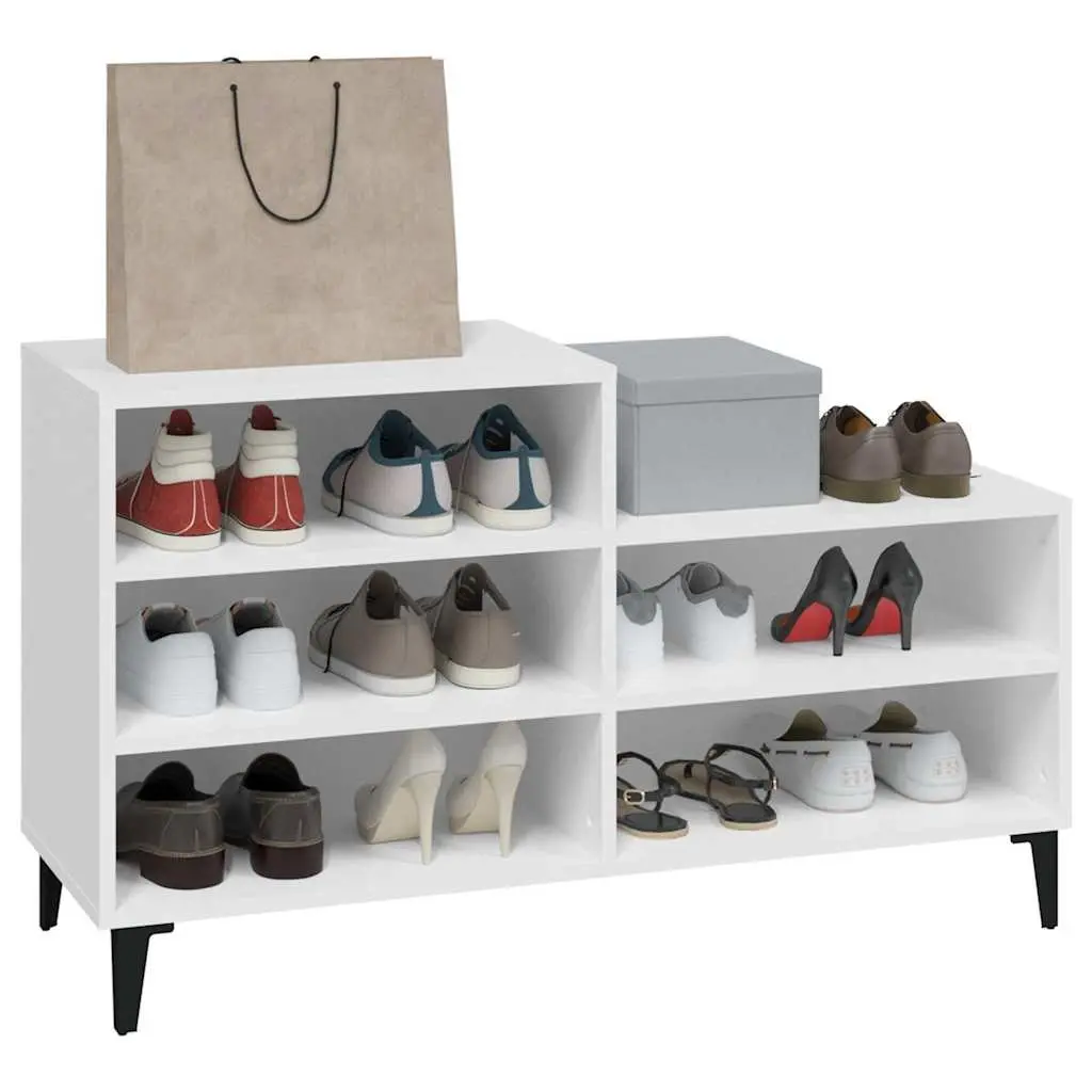 Shoe Cabinet Engineered Wood 102x36x60 cm White Storage Rack 5 Shelves