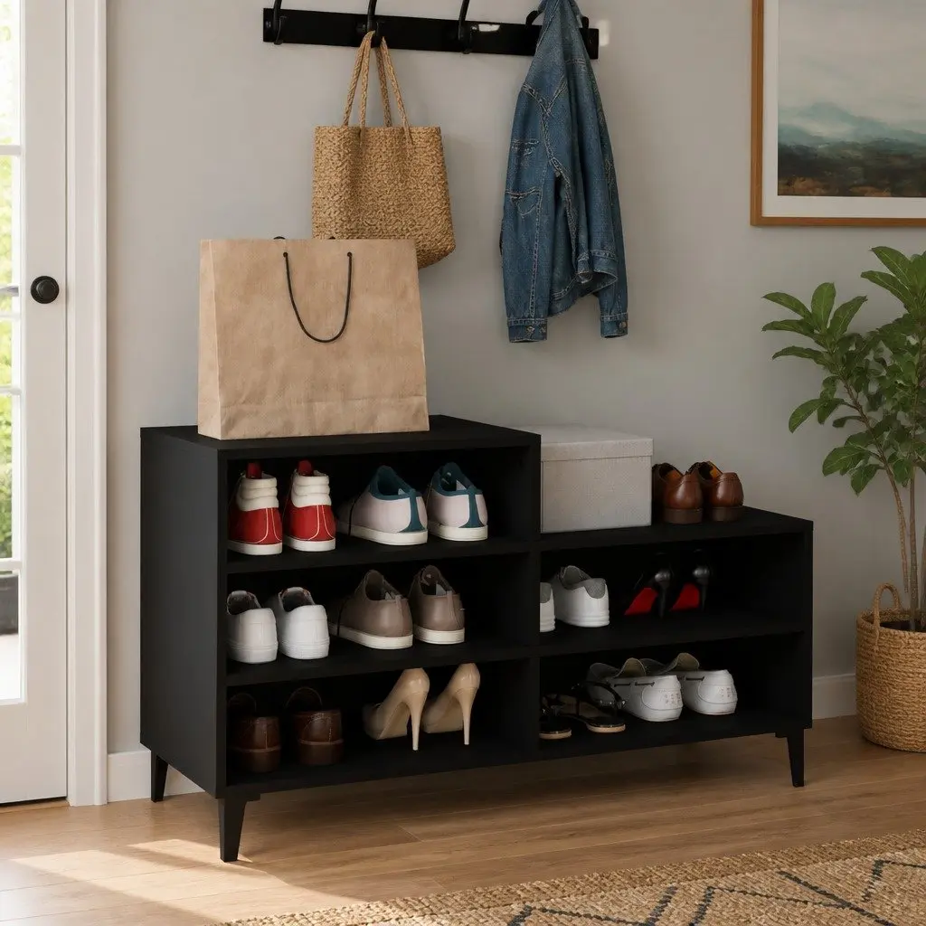Black Shoe Cabinet with 5 Durable Shelves