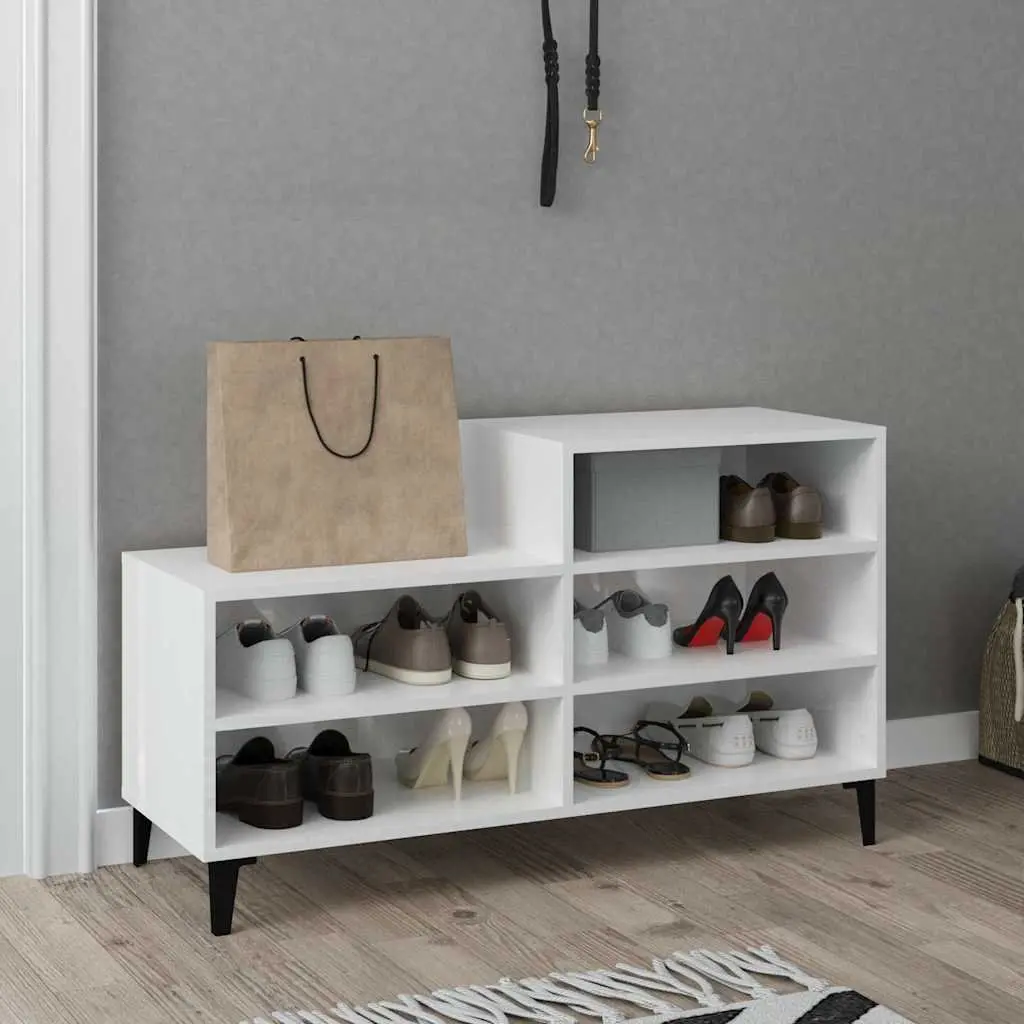 Shoe Cabinet Engineered Wood 5 Shelves White High Gloss