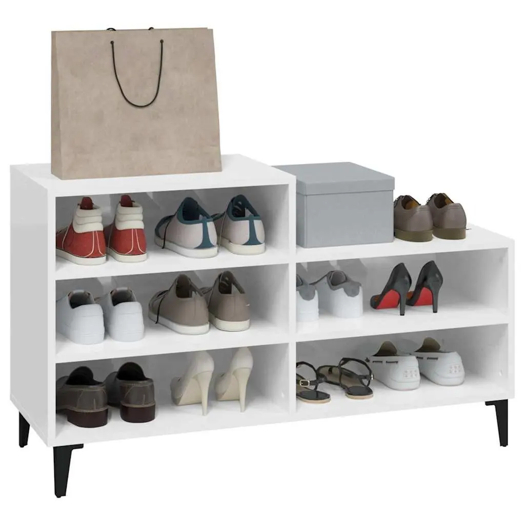 Shoe Cabinet Engineered Wood 5 Shelves White High Gloss