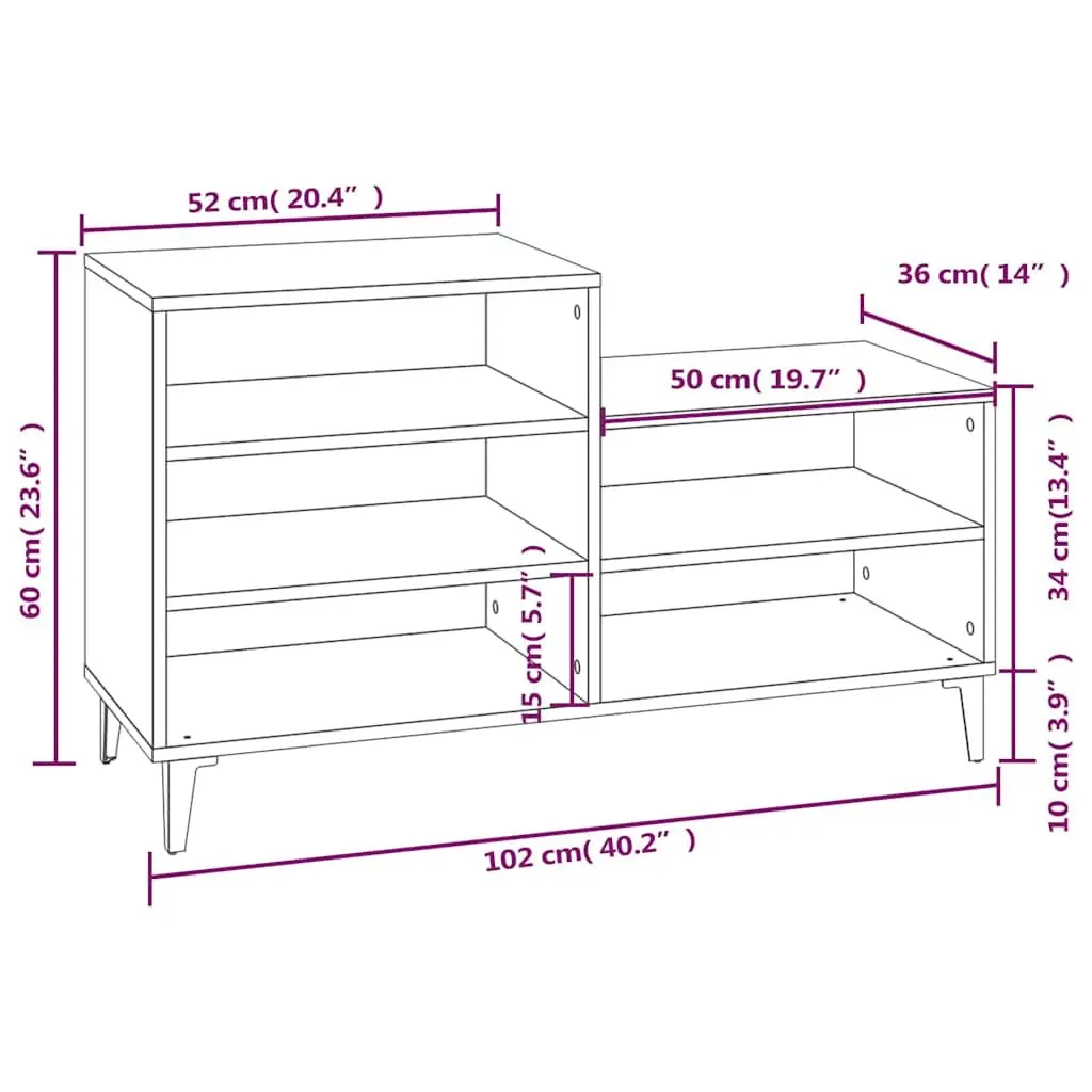 Shoe Cabinet Engineered Wood 5 Shelves White High Gloss