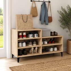 Engineered Wood Shoe Cabinet with 5 Shelves in Beige