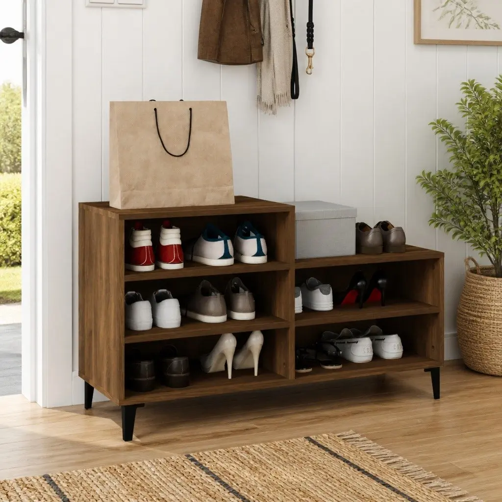 Shoe Cabinet Engineered Wood Brown 102x36x60cm Storage Rack 5 Shelves