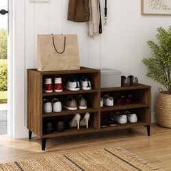 Durable Brown Oak Shoe Cabinet with 5 Shelves