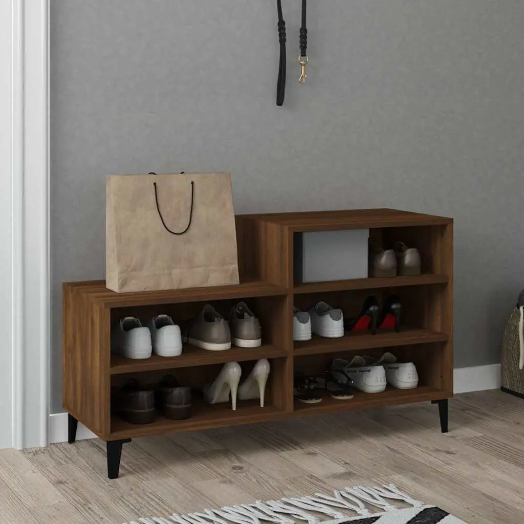 Shoe Cabinet Engineered Wood Brown 102x36x60cm Storage Rack 5 Shelves