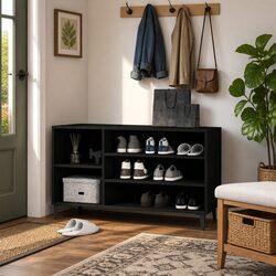 Black Shoe Cabinet with Engineered Wood Design 102x36x60 cm