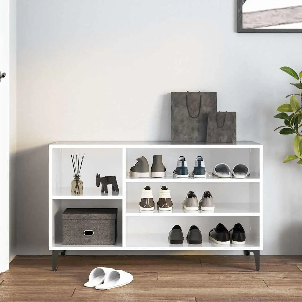 Shoe Cabinet Storage White High Gloss Wooden Hall Wardrobe Organiser Stand Rack