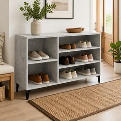 Sturdy Grey Engineered Wood Shoe Cabinet with Compartments