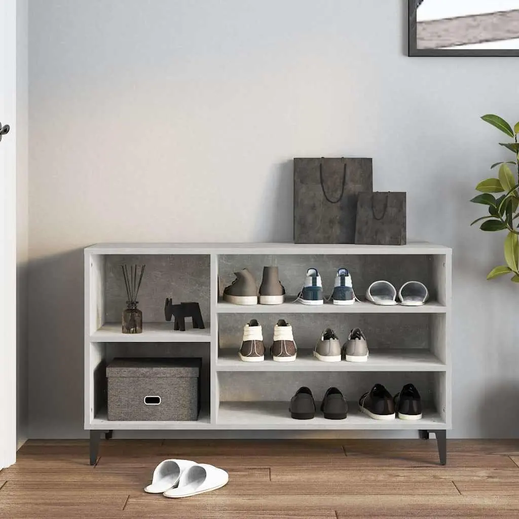 Grey Engineered Wood Shoe Cabinet with Compartments