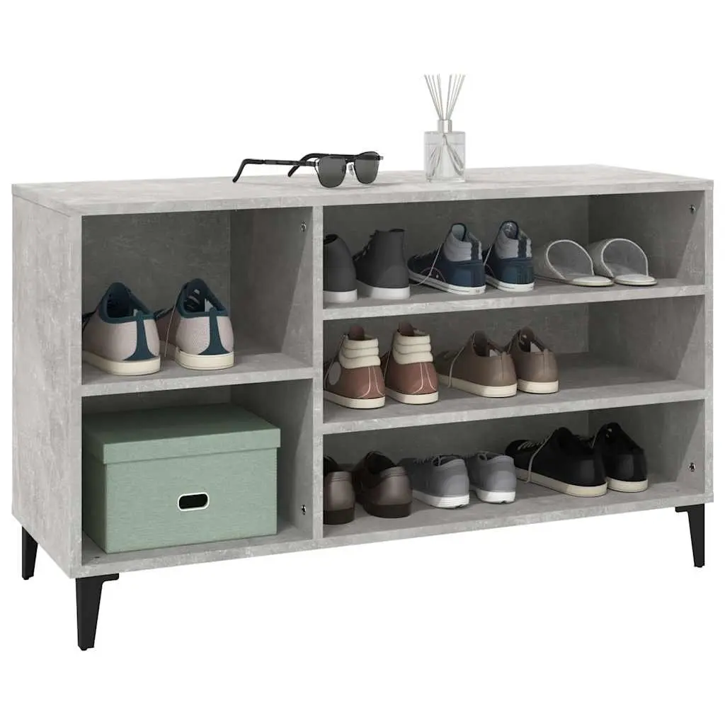 Grey Engineered Wood Shoe Cabinet with Compartments