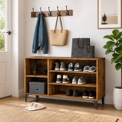 Brown Engineered Wood Shoe Cabinet with Multiple Compartments