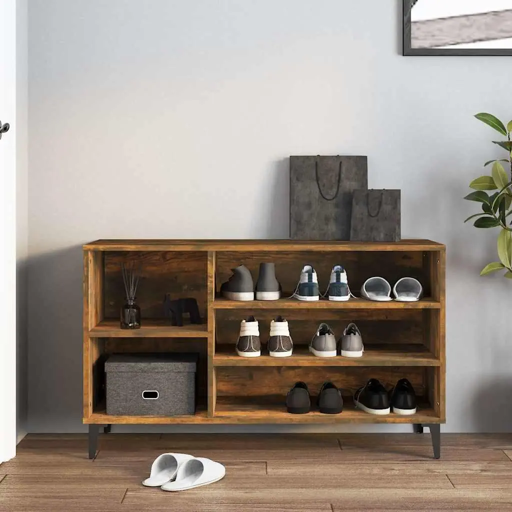 Brown Engineered Wood Shoe Cabinet with Multiple Compartments