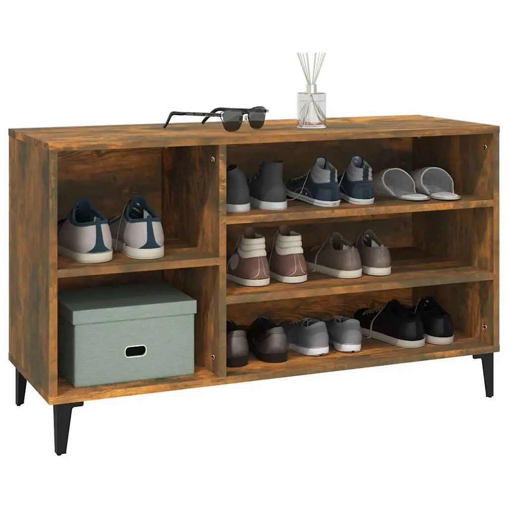 Brown Engineered Wood Shoe Cabinet with Multiple Compartments